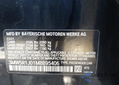2021 BMW 330I z USA, uszkodzony, nr VIN 3MW5R1J01M8B95406